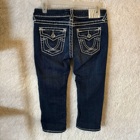 L.A. idol Denim - L.A.IDOL Dark Wash Juniors Jeans Size 5 Thick Stitch CZ Cropped Capri